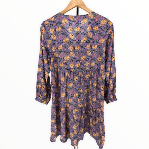 Nrvna Mode Jeanne Purple Floral Mini Shirt Dress Long Sleeve size Small NWT - Picture 9 of 12